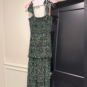 Hill House Black and Green Floral Nap Dress